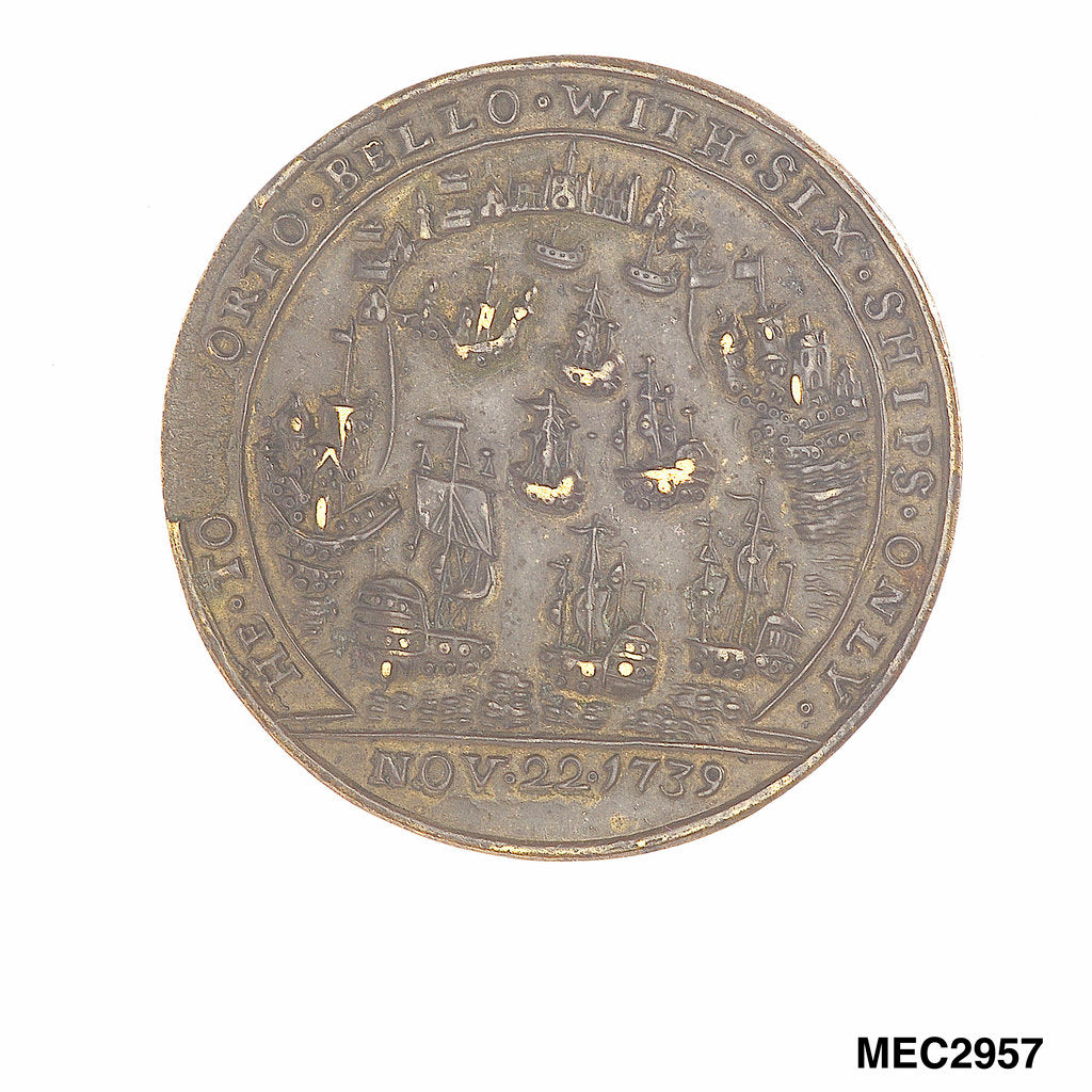 Detail of Medal commemorating depicting Admiral Vernon and the capture of Porto Bello, 1739 by unknown