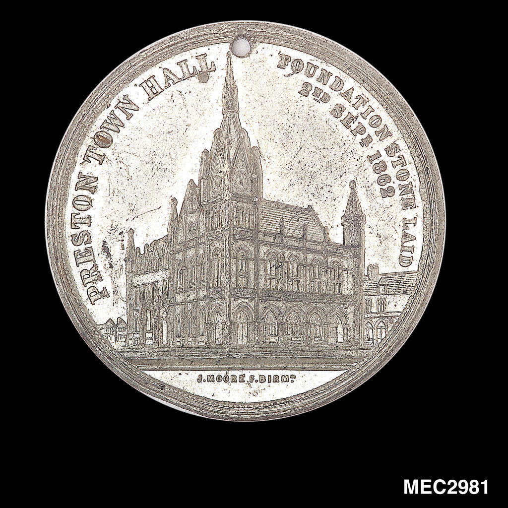 Detail of Commemorative medal depicting Preston town hall by John Moore