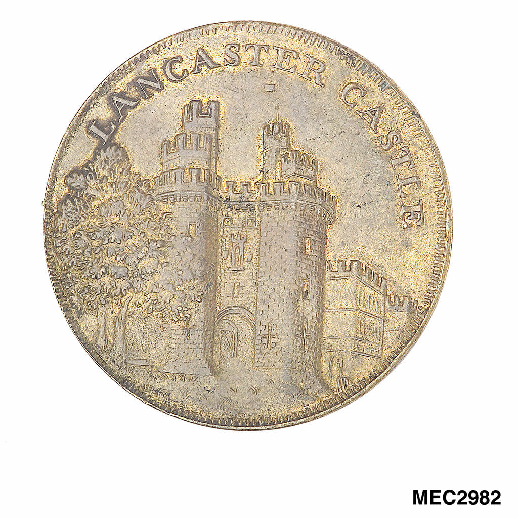 Detail of Commemorative medal depicting Lancaster castle and bridge by unknown