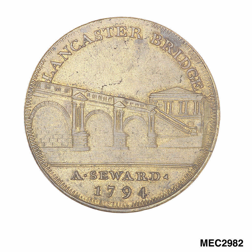 Detail of Commemorative medal depicting Lancaster castle and bridge by unknown