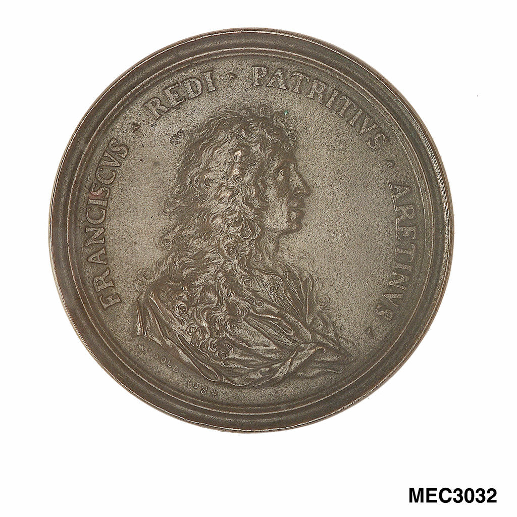 Detail of Commemorative medal depicting Francesco Redi (1626-97) by Massimiliano Soldani-Benzi