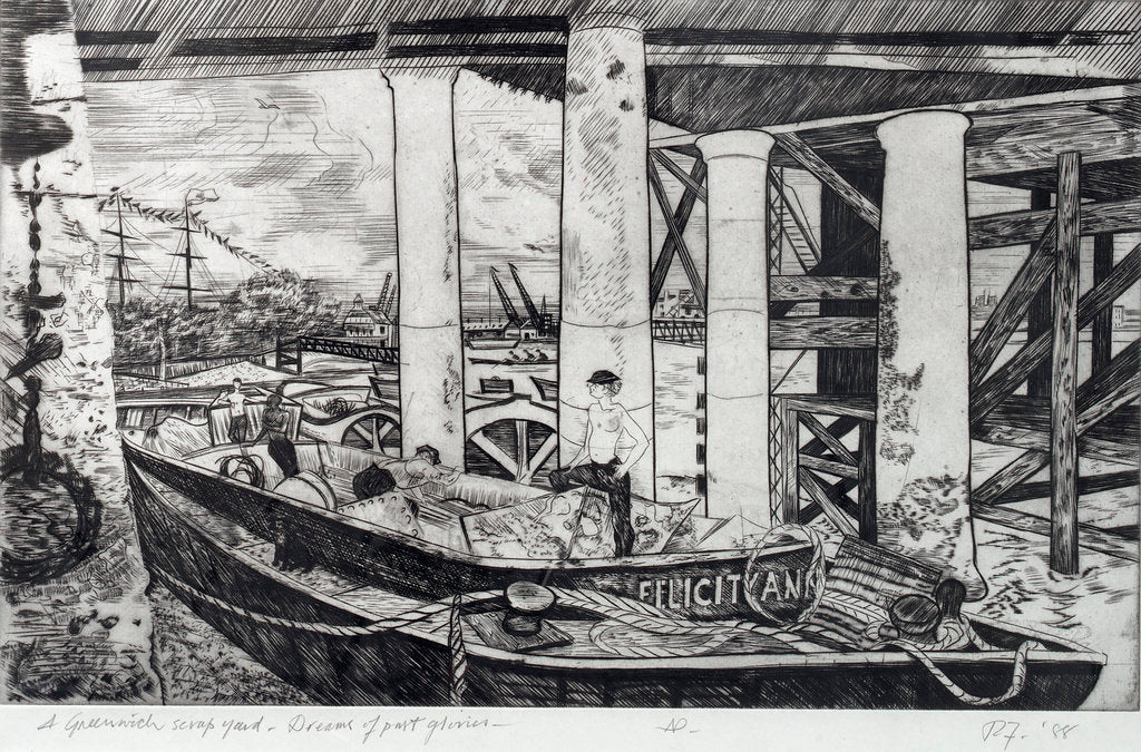 Detail of A Greenwich scrap yard. Dreams of Past Glories by Richard Fozard