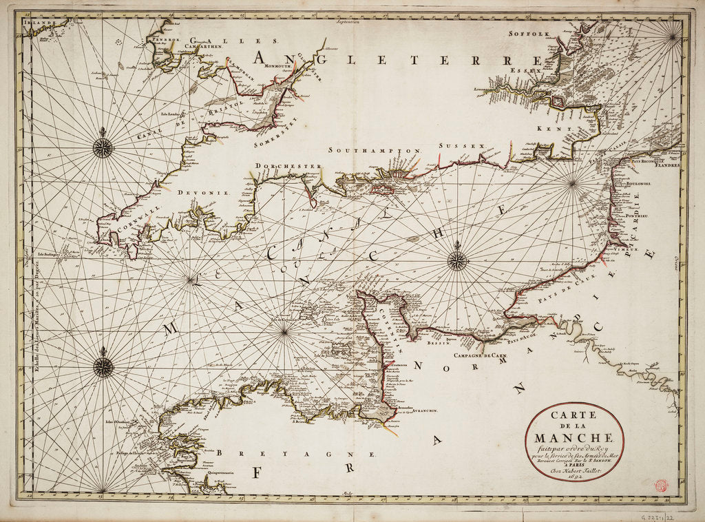 Detail of Chart of the English Channel and the Atlantic coasts of southern Britain and northern France by Nicolas Sanson