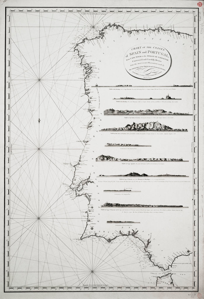 Detail of Chart of the coasts of Spain and Portugal, from Cape Pinas to the Strait of Gibraltar, constructed and carefully drawn from the most recent observations made by the officers of the French and Spanish navies by P Steel