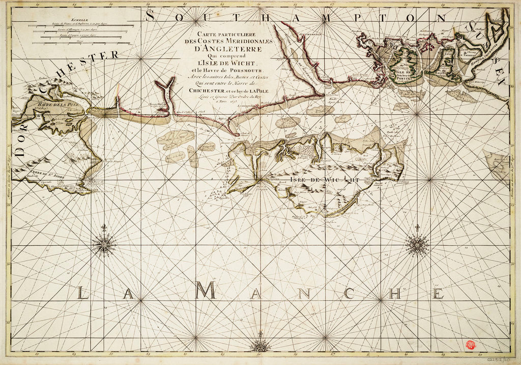 Detail of Chart of the English coast, Isle of Wight and Portsmouth harbour by Alexis Hubert Jaillot