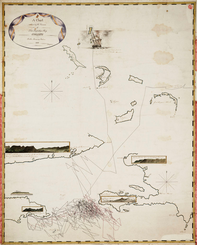 Detail of A chart containing the traverse of HMS 'Goliath' on the Jamaica Station 1802 by I Engledue