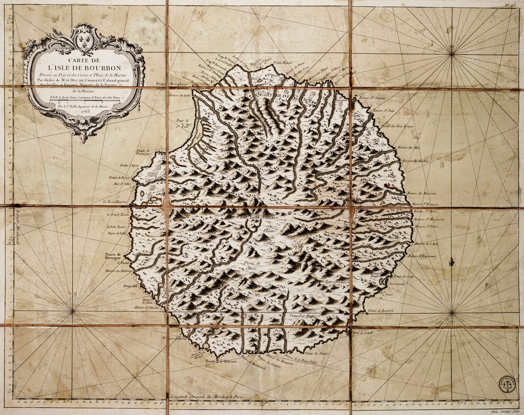 Detail of Map of the Isle of Bourbon prepared at the depository of maps and seacharts by Jacques Nicolas Bellin