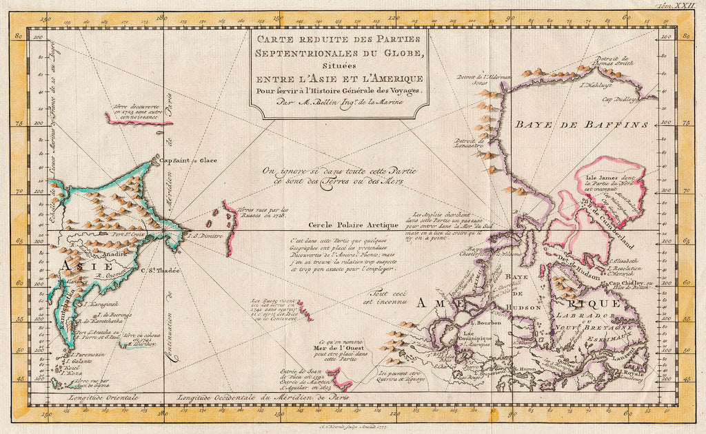 Detail of Map of Asia and America by Jacques Nicolas Bellin