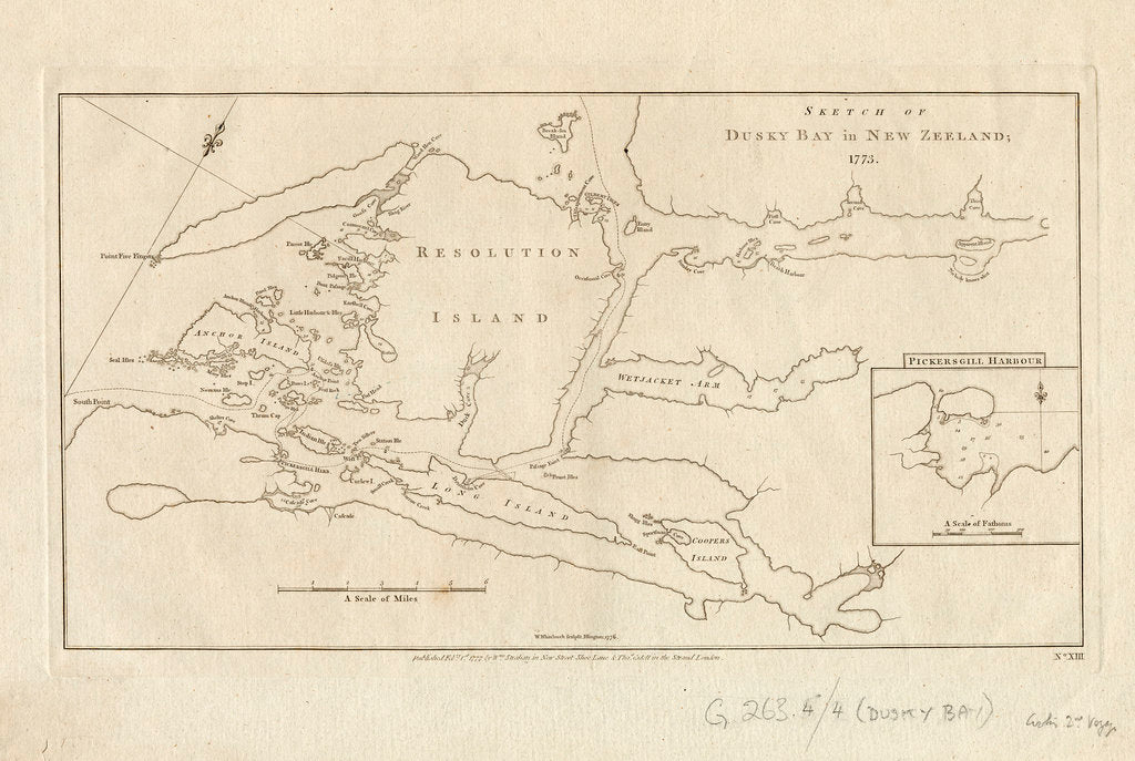 Detail of Sketch of Dusky Bay, New Zealand, 1773 by James Cook