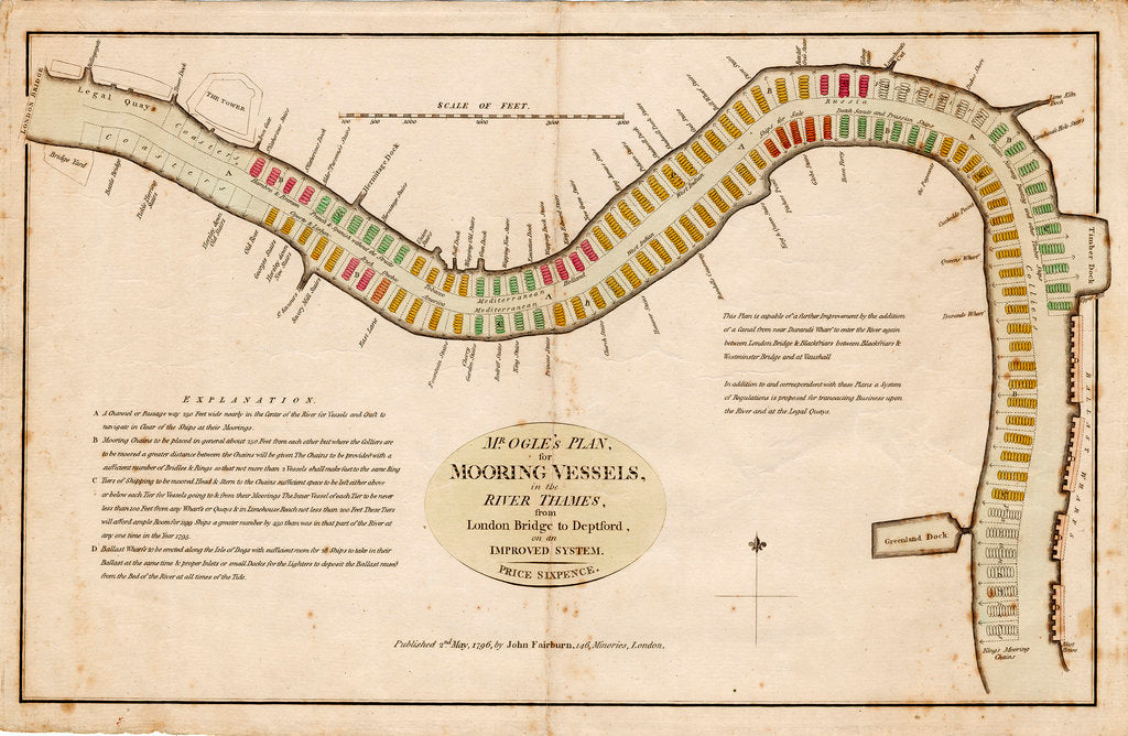 Detail of Mr Ogle's plan, for mooring vessels, in the River Thames, from London Bridge to Deptford, on an improved system by Edward Ogle