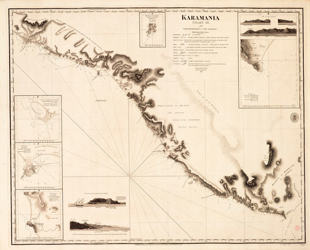 Detail of Karamania Chart III from Cape Karaboornoo to Cape Anamour by Francis Beaufort