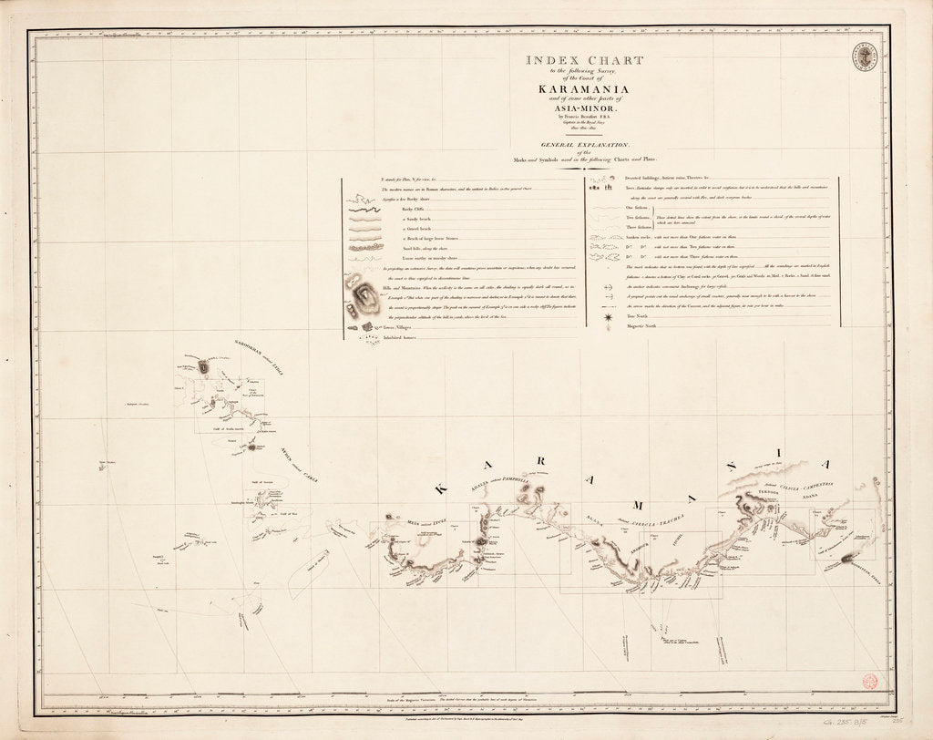 Detail of Index chart to the following survey of the coast of Karamania by Francis Beaufort
