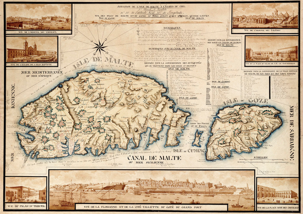 Detail of French chart of Malta, circa 1798 by unknown