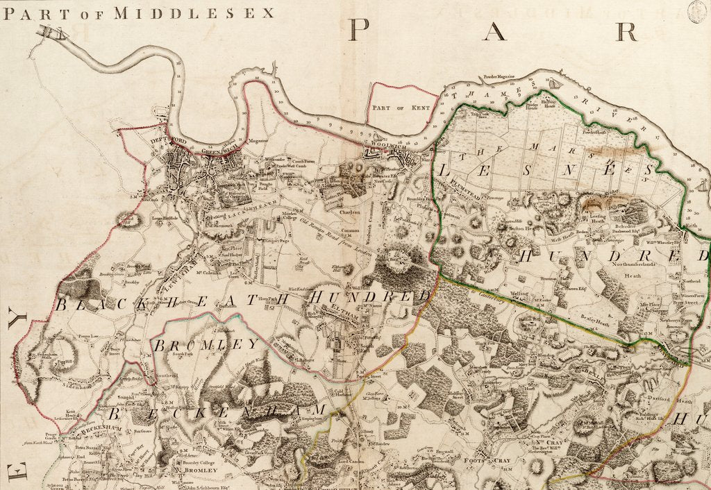 Detail of Map of Greenwich to Erith, London by John Andrews