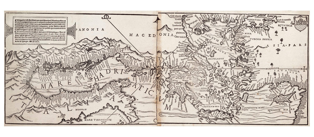 Detail of Vavassore chart of the Mediterranean Sea, believed to be the earliest surviving printed chart, 1541 by Giovanni Andrea Di Vavassore