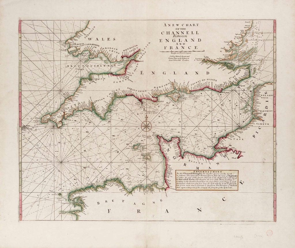 Detail of A chart of the Channel between England and France, 1702 by Mount & Page