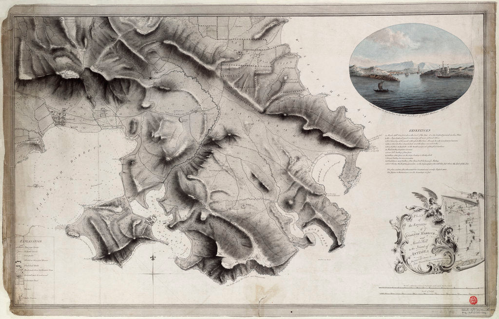Detail of Plan of the environs of English Harbour and Monks Hill in the Island of Antigua surveyed and drawn by John Brown, surveyor and draughtsman to the army in the West Indies 1782 by John Brown