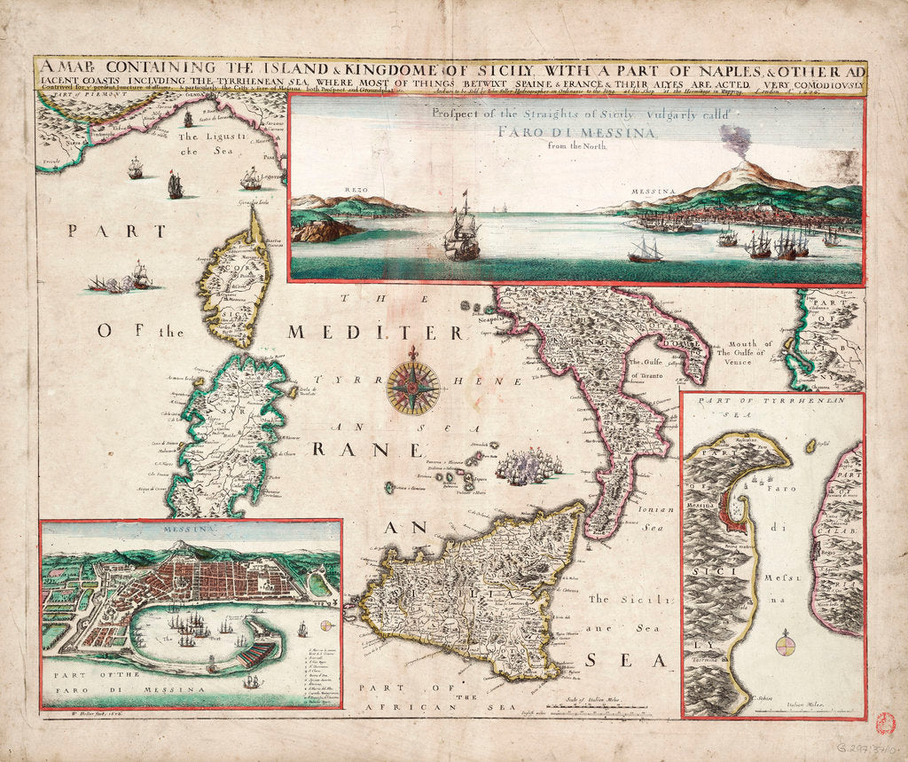 Detail of Map containing the island and kingdom of Sicily, with a part of Naples, and other adjacent coasts including the Tyrrhenean Sea by John Seller