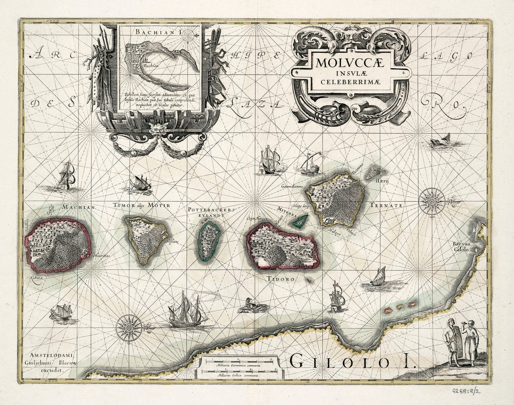 Detail of Chart of the Moluccas, Indonesia by Willem Blaeu