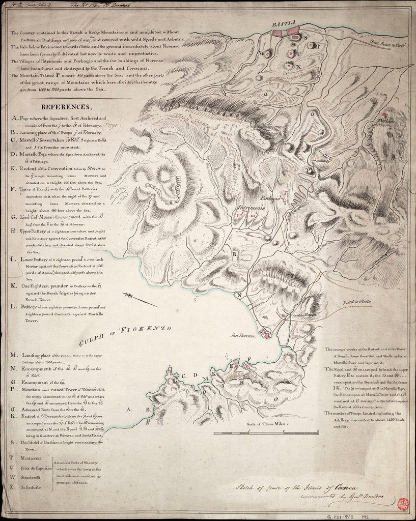 Detail of Sketch of part of the Island of Corsica by H. Dundas