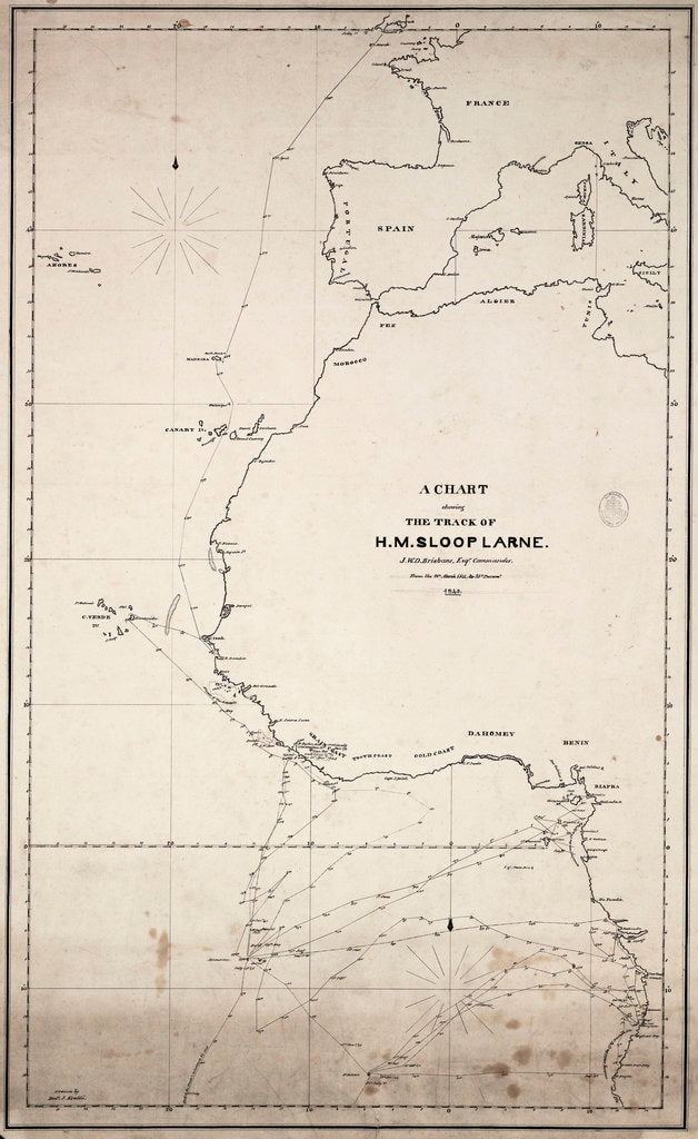 Detail of A chart showing the track of HM sloop 'Larne', J.W.D.Brisbane, Esq. Commander, from the 1 January 1846 to 27 June 1847 by J.W.D. Brisbane