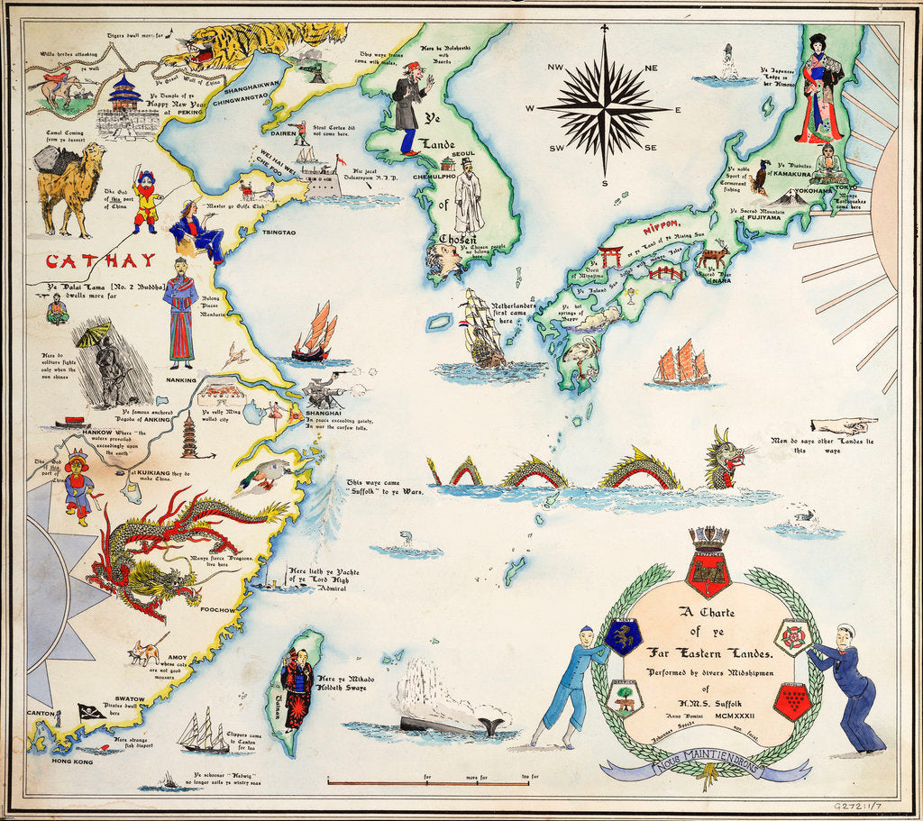 Detail of Humorous map of the South China Sea and Yellow Sea, 1932 by unknown