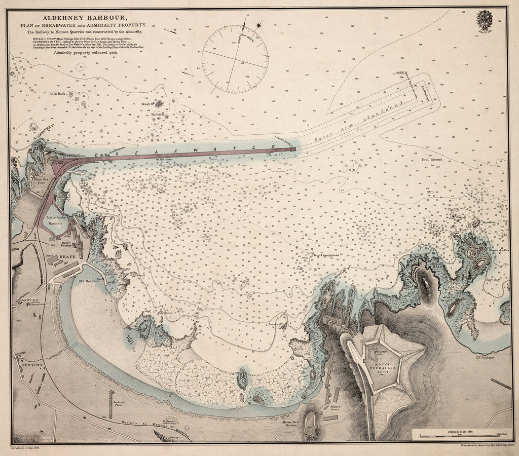 Detail of Alderney Harbour, plan of breakwater and Admiralty property by British Admiralty Hydrographic Office