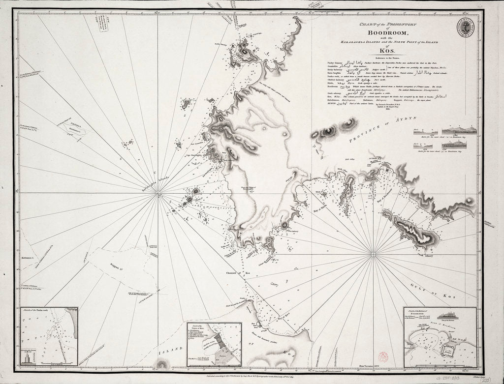 Detail of Chart of the Promontory of Boodroom with the Karabaghla Islands and the North Point of the Island of Kos ... by Francis Beaufort F.R.S. ... 1811 by Francis Beaufort