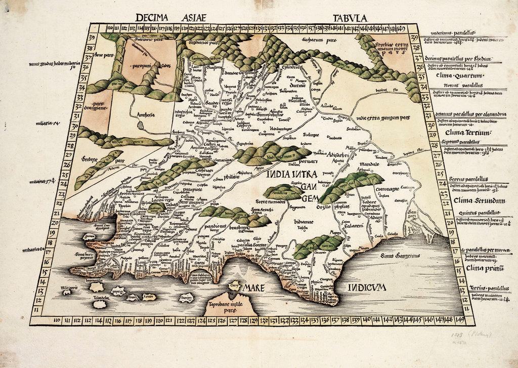 Detail of Conical projection of India by Ptolemy