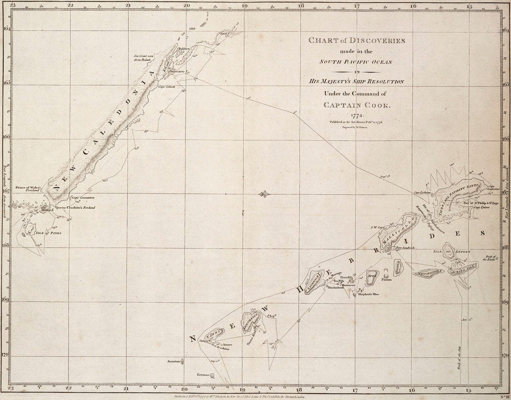 Detail of Chart of discoveries made in the South Pacific Ocean in his majesty's ship 'Resolution' under the command of Captain Cook by James Cook