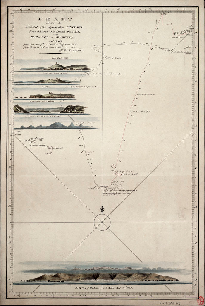 Detail of Chart showing the track of His Majesty's ship 'Centaur' (1797) from England to Madeira and back by Anonymous