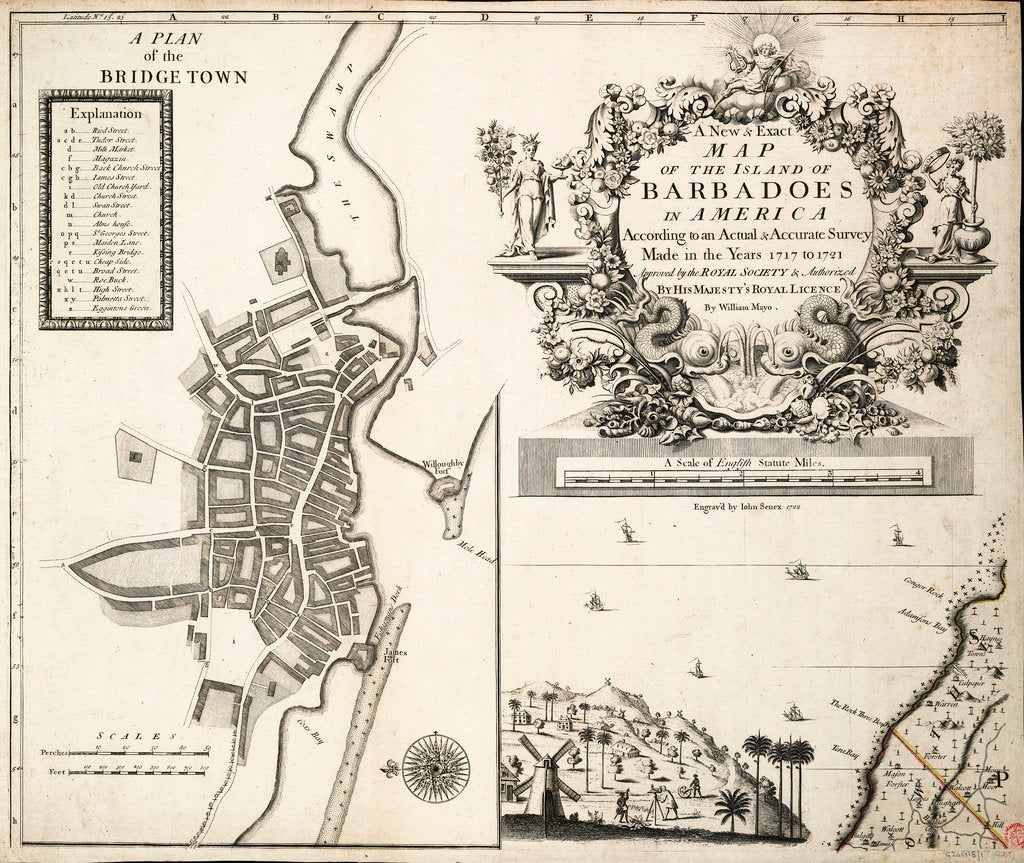 Detail of A new & exact map of the island of Barbados in America according to survey made in the years 1717 to 1721 by William Mayo. by William Mayo