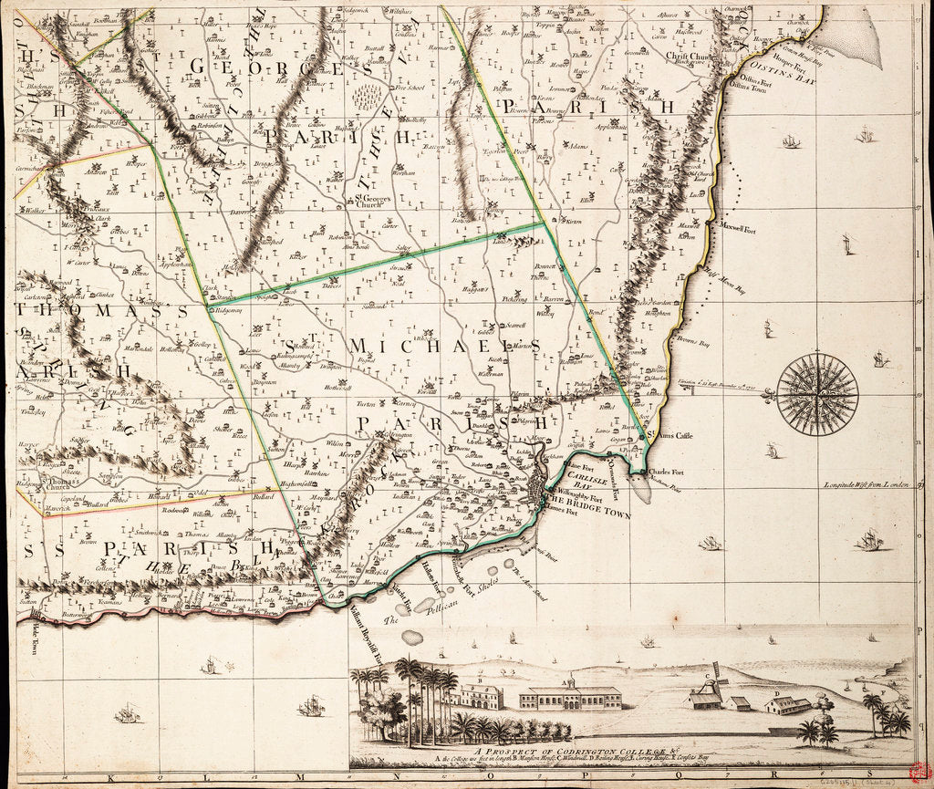 Detail of A new & exact map of the island of Barbados in America according to survey made in the years 1717 to 1721 by William Mayo. by William Mayo
