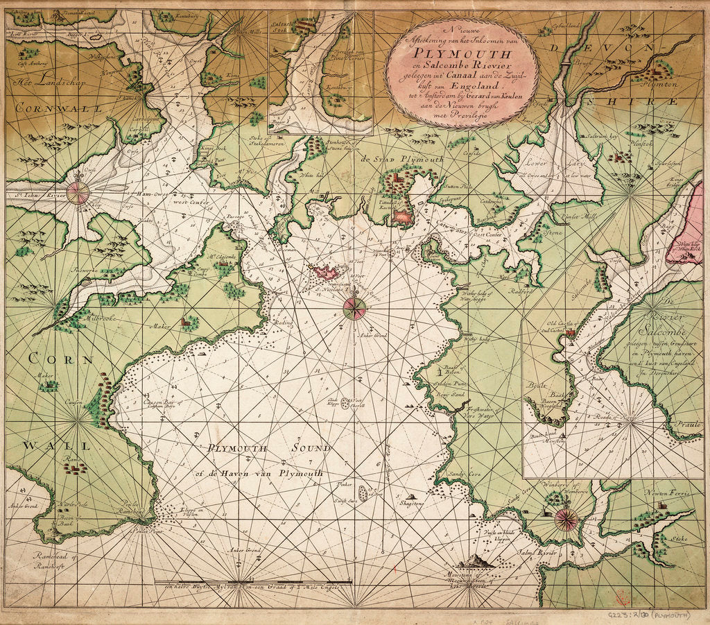 Detail of Chart of Plymouth Sound, from Greenville Collins's 1693 chart of the English Channel by Gerard van Keulen