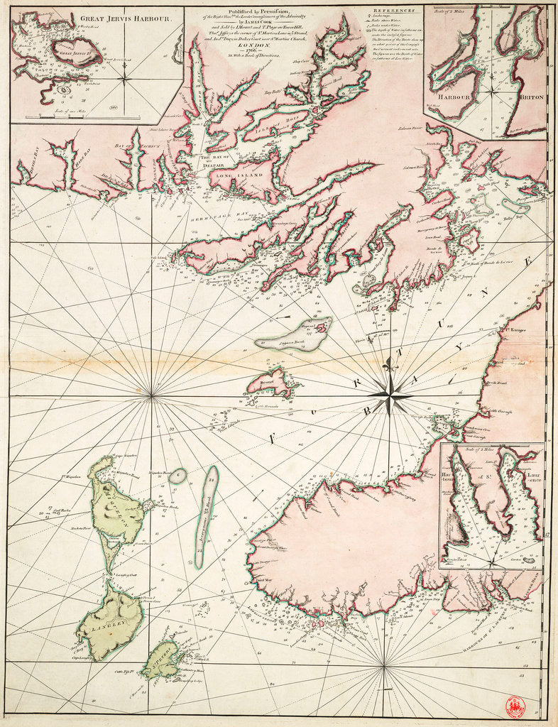 Detail of Part of south coast of Newfoundland including Fortune Bay by James Cook