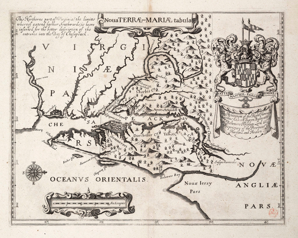 Detail of Map of Nova Terrae-Mariae tabula by John Ogilby