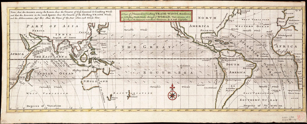 Detail of A view of ye general and coasting trade-winds, monsoons or ye shifting trade winds through ye world, variations... according to the newest and most exact observations by Herman Moll