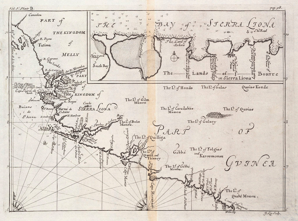 Detail of Chart of Sierra Leone, Africa by J. Kip