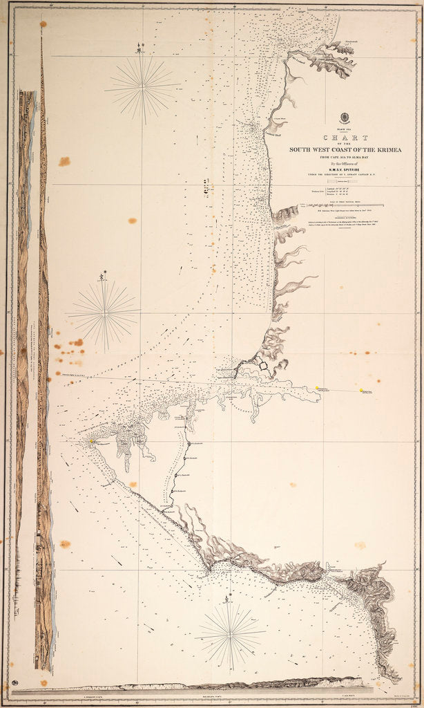 Detail of Black Sea, chart of the South-West Coast of the Krimea from Cape Aia to Alma Bay. By the officers of H.M.S.V. Spitfire. by Malby & Sons