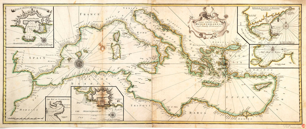 Detail of Chart of the Mediterranean, 1730 by Charles Price
