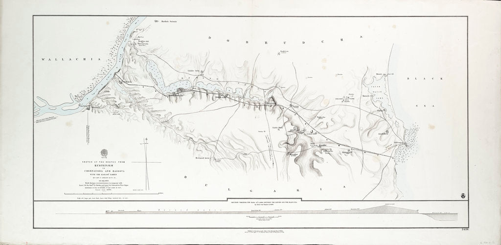 Detail of Sketch of the routes from Kustenjeh to Chernavoda and Rassova with the Karasu Lakes by Captain T. Spratt R.N. C.B. 24 July 1854 by Thomas A. B. Spratt