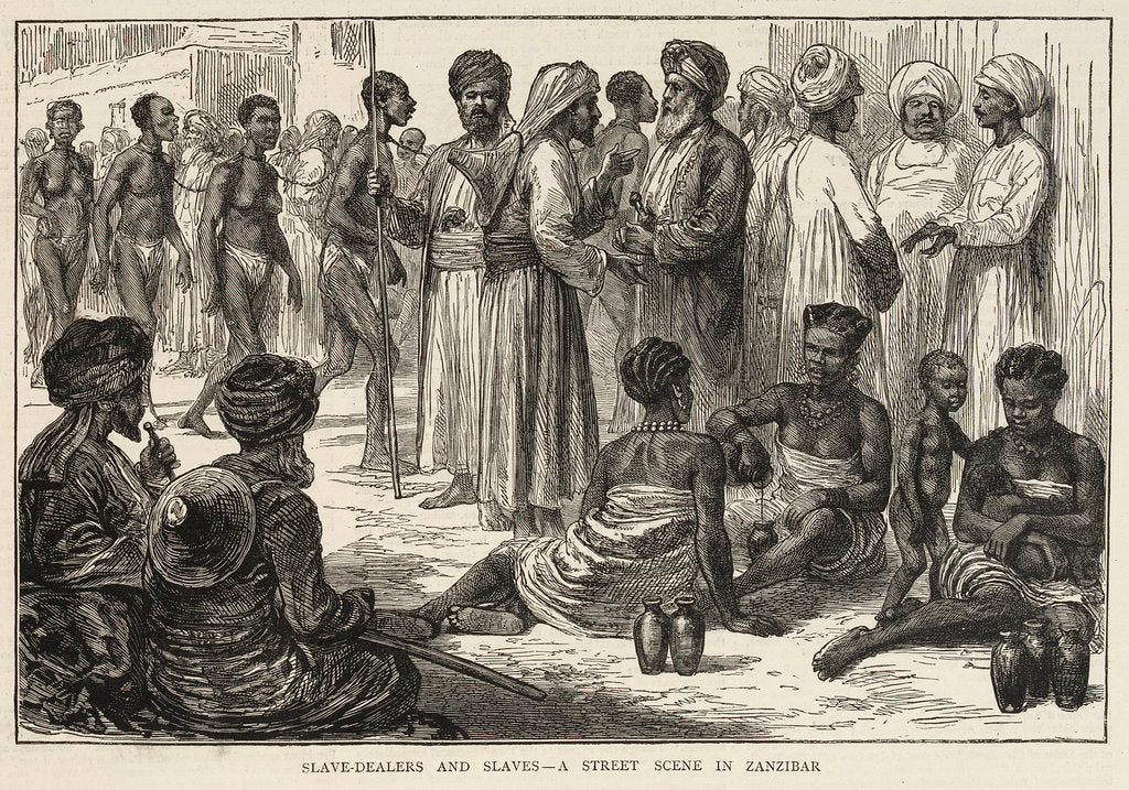 Detail of Slave dealers and slaves, a street scene in Zanzibar by unknown