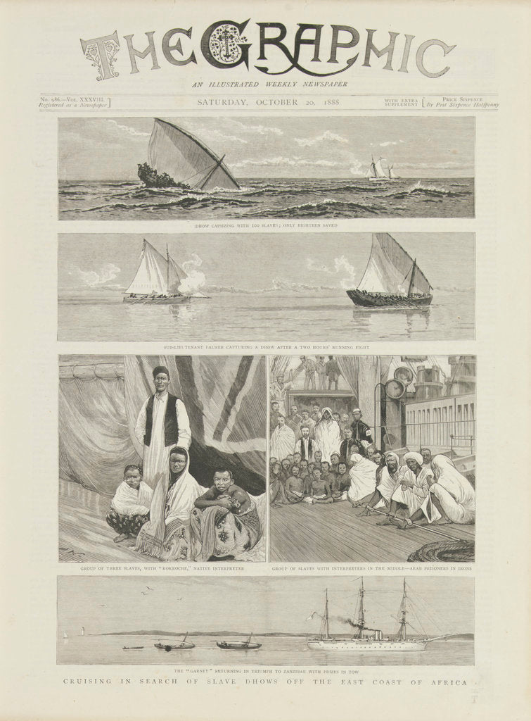 Detail of Cruising in search of slave dhows off the coast of Africa by unknown