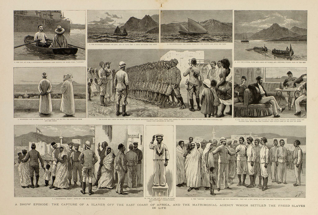Detail of A dhow episode: the capture of a slaver off the east coast of Africa, and the matrimonial agency which settled the freed slaves in life by J. N.