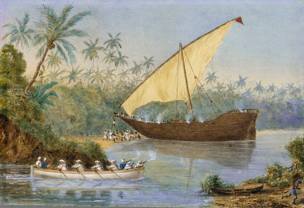 Detail of HMS 'London' chasing a slaving dhow near Zanzibar by Robert O'Donelan Ross-Lewin