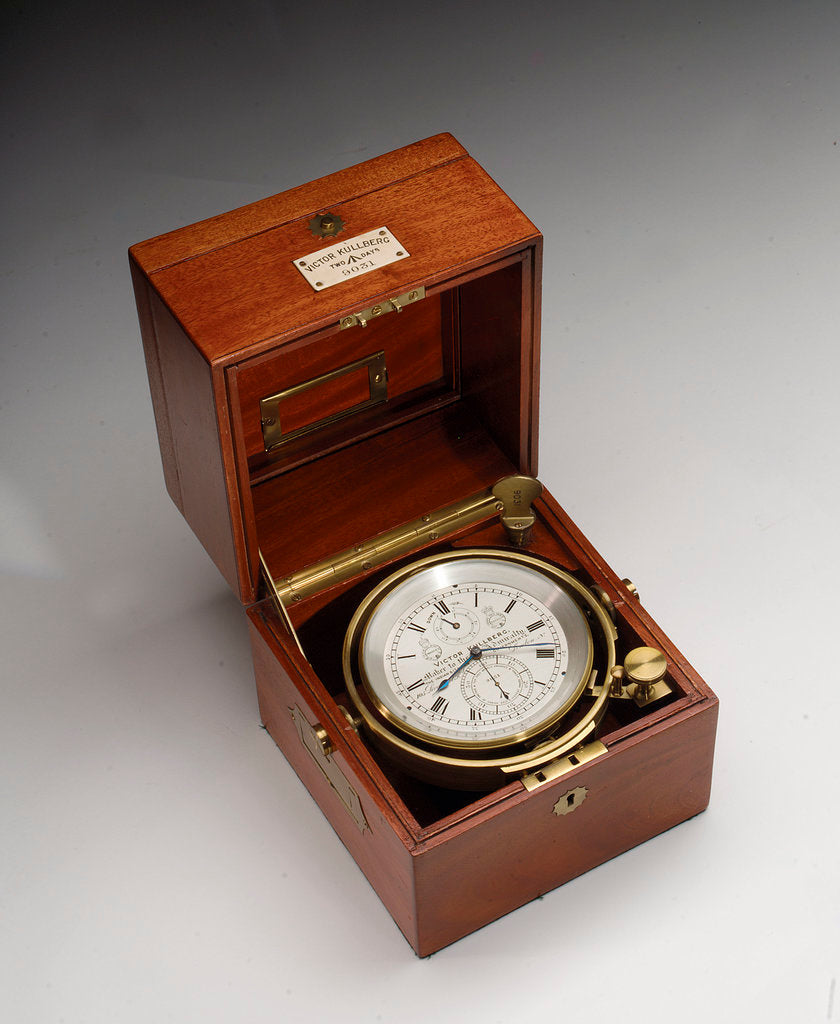 Detail of Marine chronometer in case by Victor Kullberg