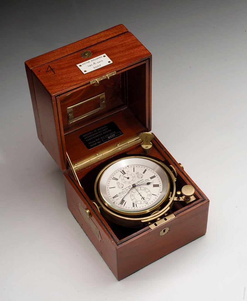Detail of Marine chronometer in case by Victor Kullberg