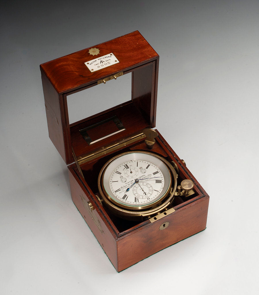 Detail of Marine chronometer in case by Victor Kullberg