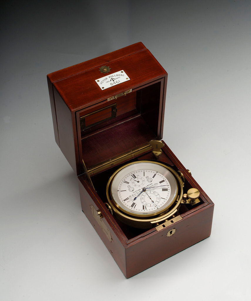 Detail of Marine chronometer in case by Victor Kullberg