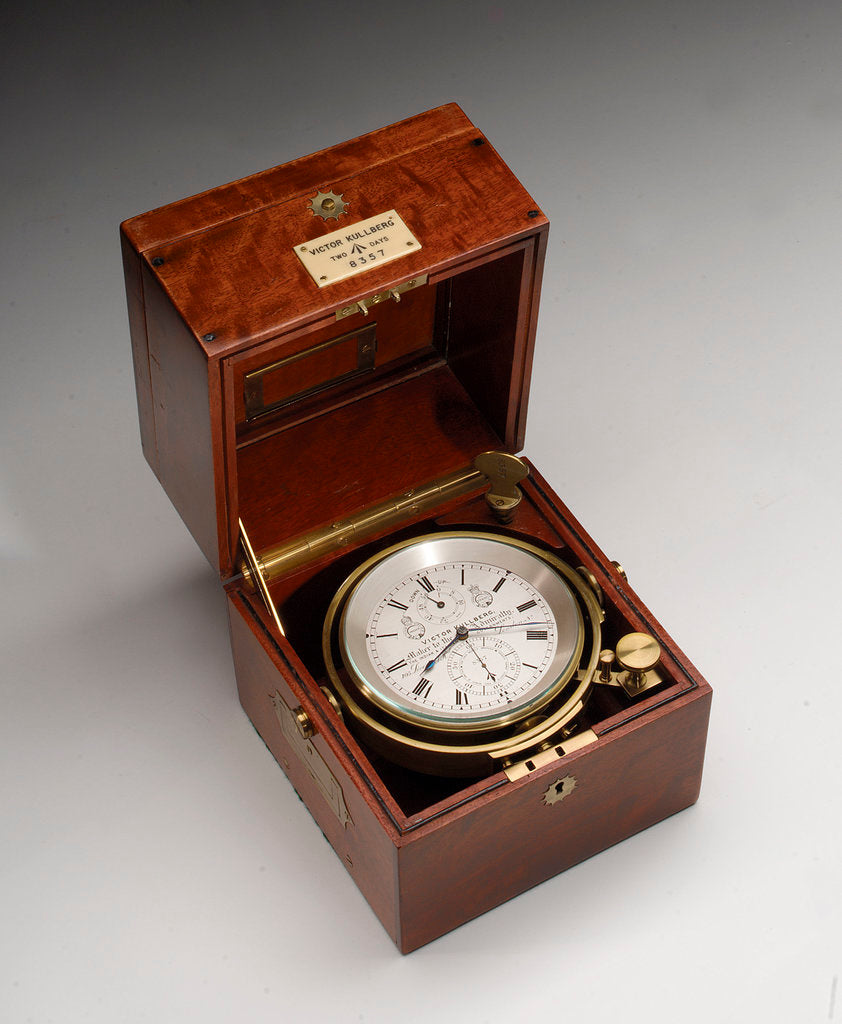 Detail of Marine chronometer in case by Victor Kullberg